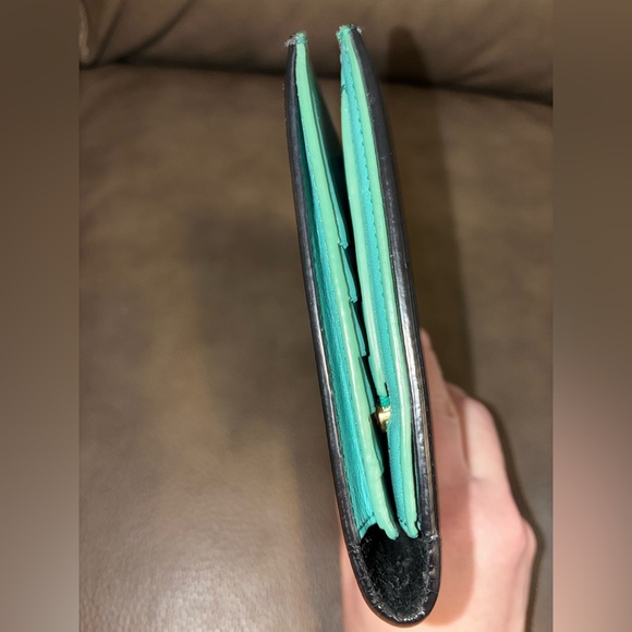 Celine Leather Wallet Bifold Teal & Navy with Gold Zipper - Picture 3 of 13